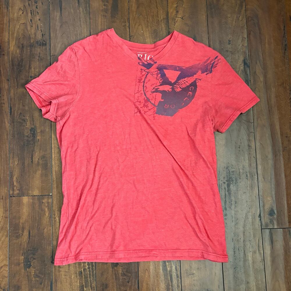 Y2K Skater American Eagle V Neck Graphic T Shirt Mens L Red 2000s Grunge Emo